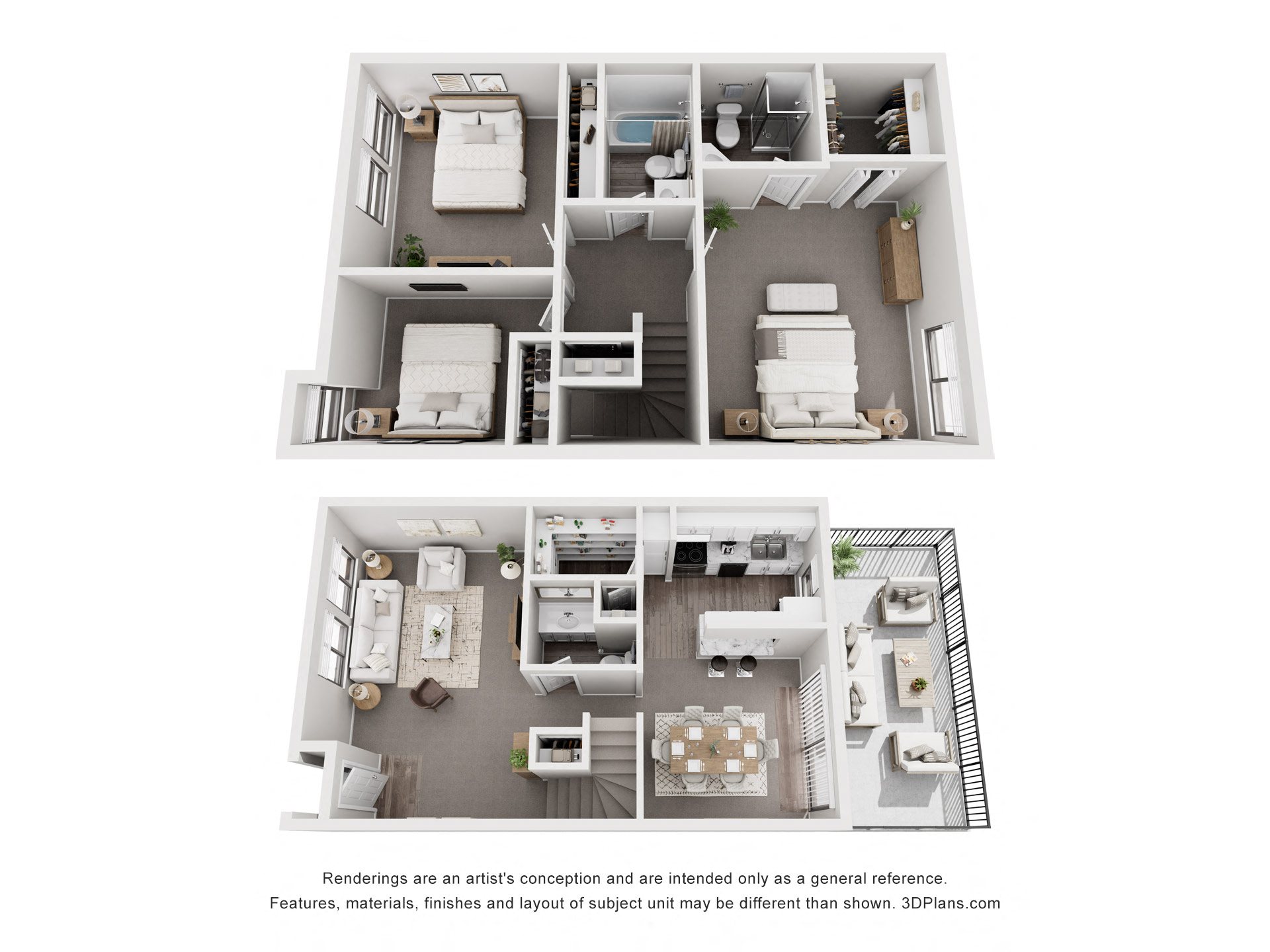 Floor plan for 3 beds, 2.5 baths, 1386 sqft